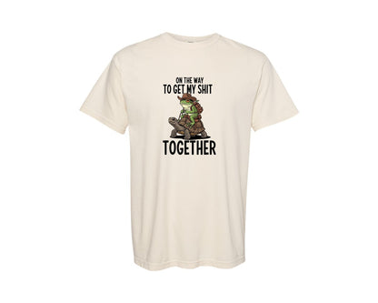 brand:Comfort Colors|color:Ivory|Funny Frog On Turtle Graphic T-Shirt