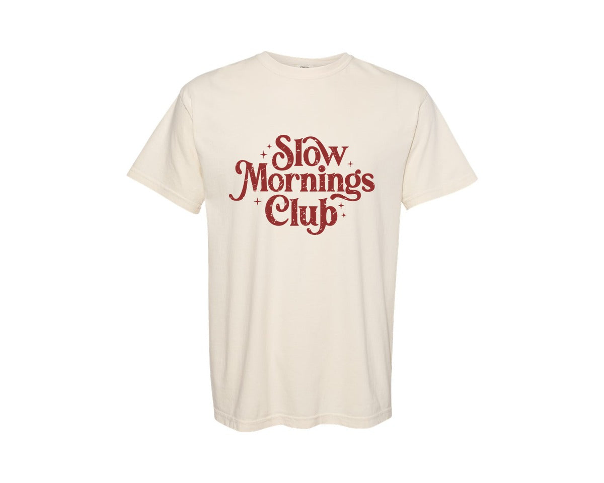 brand:Comfort Colors|color:Ivory|Retro Slow Mornings Club Funny Shirt Graphic T-Shirt