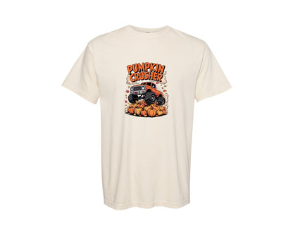 brand:Comfort Colors|color:Ivory|Pumpkin Crusher Monster Truck Fall Shirt Graphic T-Shirt