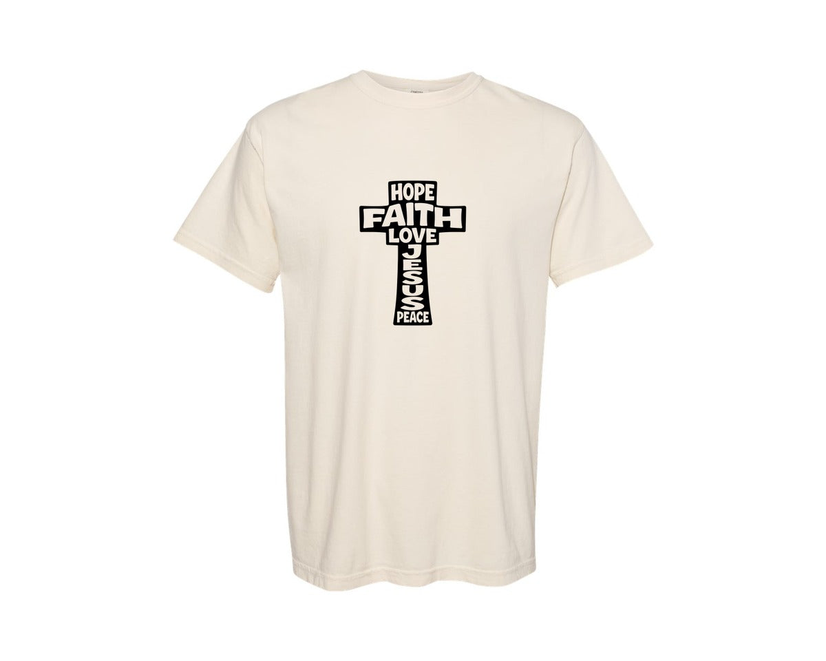 brand:Comfort Colors|color:Ivory|Hope Faith Love Jesus Peace Graphic T-Shirt
