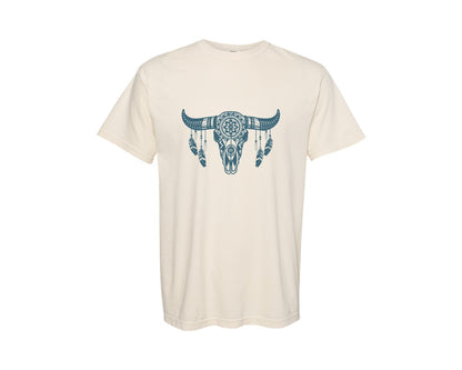 brand:Comfort Colors|color:Ivory|Western Bull Skull Aztec Boho Longhorn Graphic T-Shirt