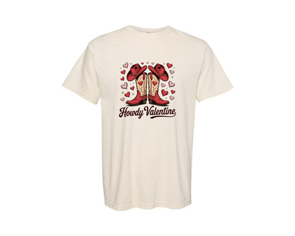 brand:Comfort Colors|color:Ivory|Retro Howdy Valentine Cowboy Boots Graphic T-Shirt