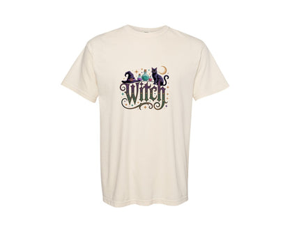 brand:Comfort Colors|color:Ivory|Witch Gothic Cat Potion Design Graphic T-Shirt