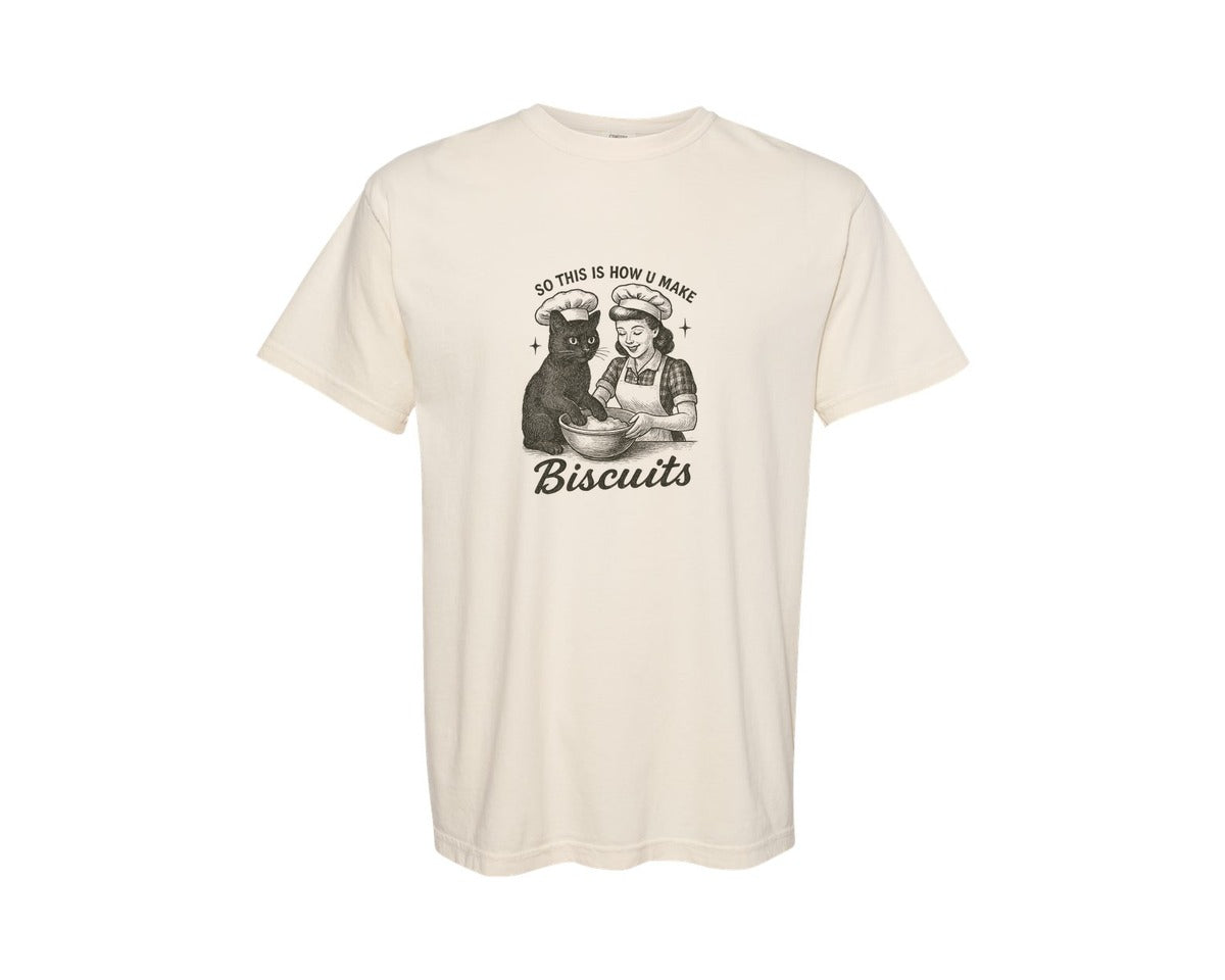 brand:Comfort Colors|color:Ivory|Vintage Cat Biscuits Kitty Biscuit Baker Graphic T-Shirt