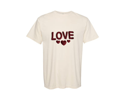brand:Comfort Colors|color:Ivory|Yarn Faux Embroidery Valentine Varsity L 2 Graphic T-Shirt