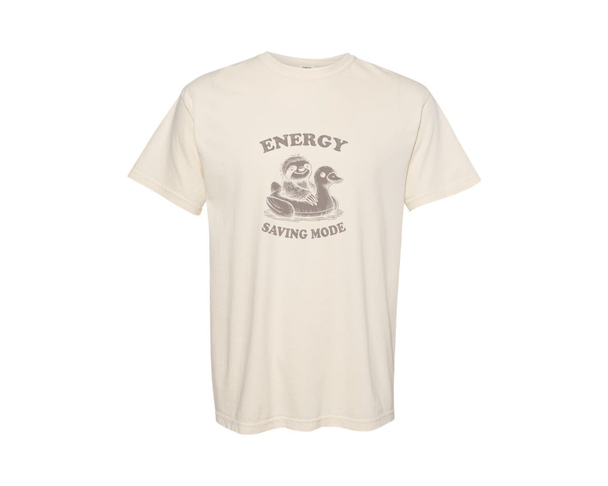 brand:Comfort Colors|color:Ivory|Energy Saving Mode Sloth On Duck Float Graphic T-Shirt