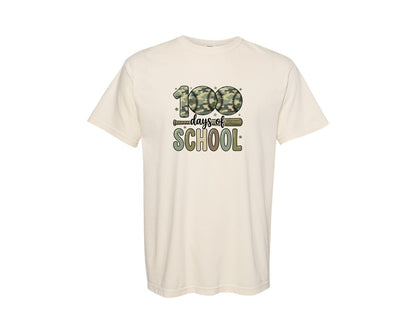 brand:Comfort Colors|color:Ivory|Camo Baseball 100 Days Of School Graphic T-Shirt