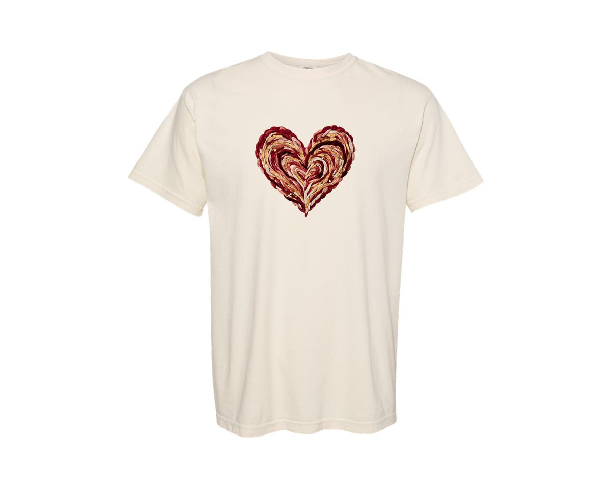 brand:Comfort Colors|color:Ivory|Faux Yarn Knitted Valentine Heart Love Graphic T-Shirt