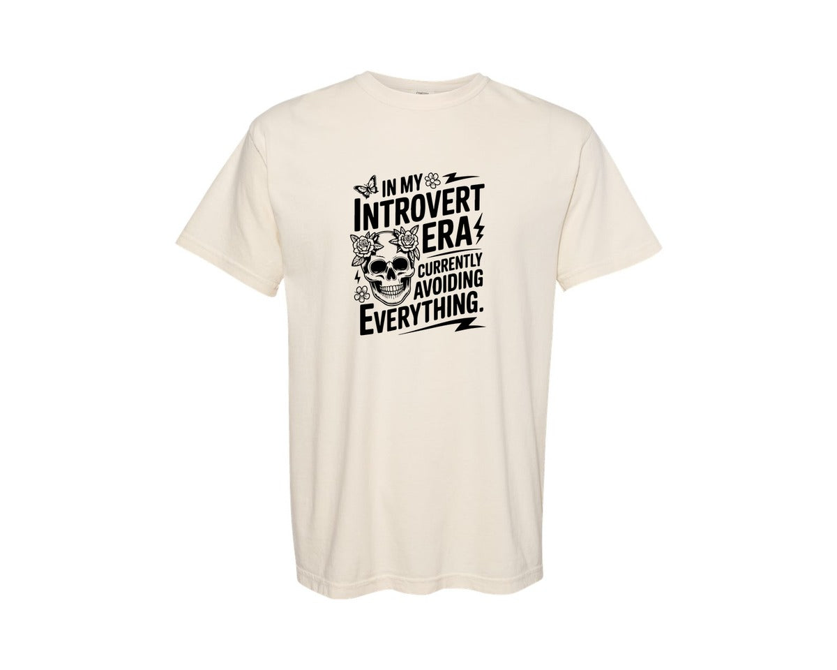 brand:Comfort Colors|color:Ivory|Floral Skeleton Introvert Quotes Graphic T-Shirt