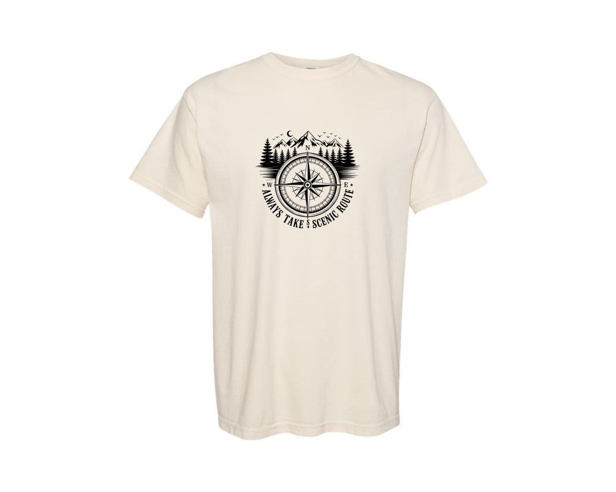 brand:Comfort Colors|color:Ivory|Always Take Scenic Route Camping Shirt Graphic T-Shirt