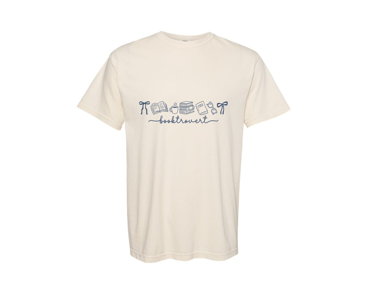 brand:Comfort Colors|color:Ivory|Coquette Bookish Booktrovert Doodle Book Graphic T-Shirt