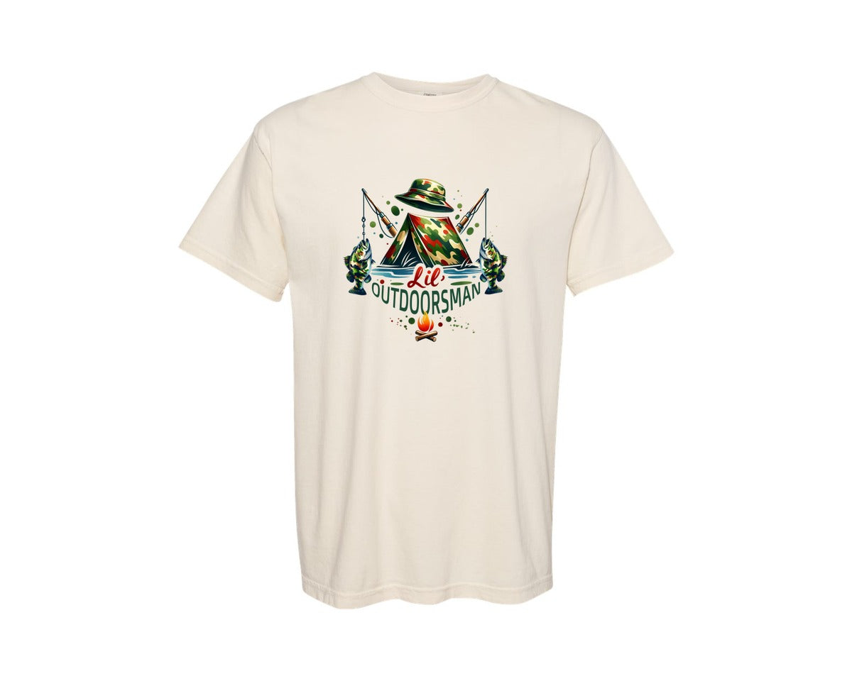 brand:Comfort Colors|color:Ivory|Lil Outdoorsman Camping Fishing Graphic T-Shirt