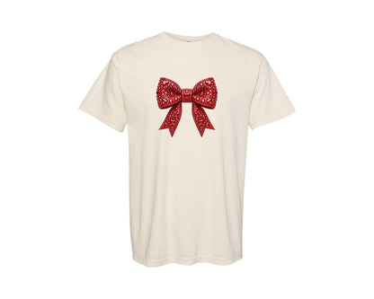 brand:Comfort Colors|color:Ivory|Rhinestone Valentine Coquette Bow Graphic T-Shirt