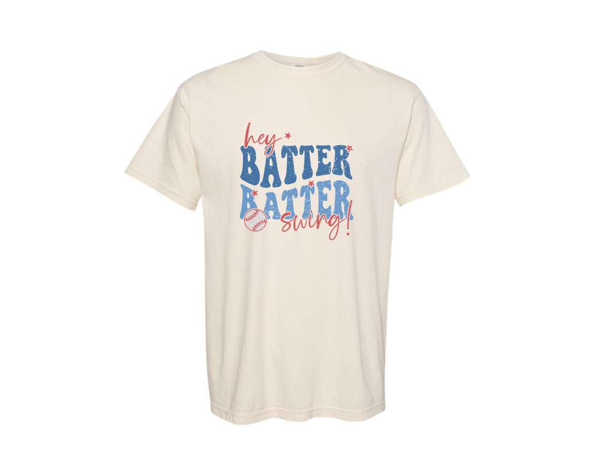 brand:Comfort Colors|color:Ivory|Retro Baseball Hey Batter Batter Swing Graphic T-Shirt