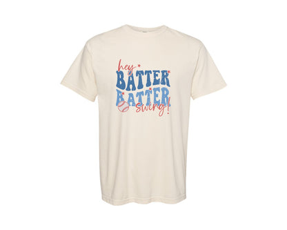 brand:Comfort Colors|color:Ivory|Retro Baseball Hey Batter Batter Swing Graphic T-Shirt