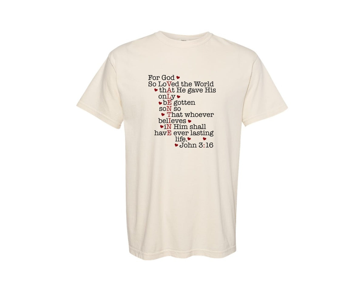 brand:Comfort Colors|color:Ivory|For God So Loved The World Valentine Graphic T-Shirt
