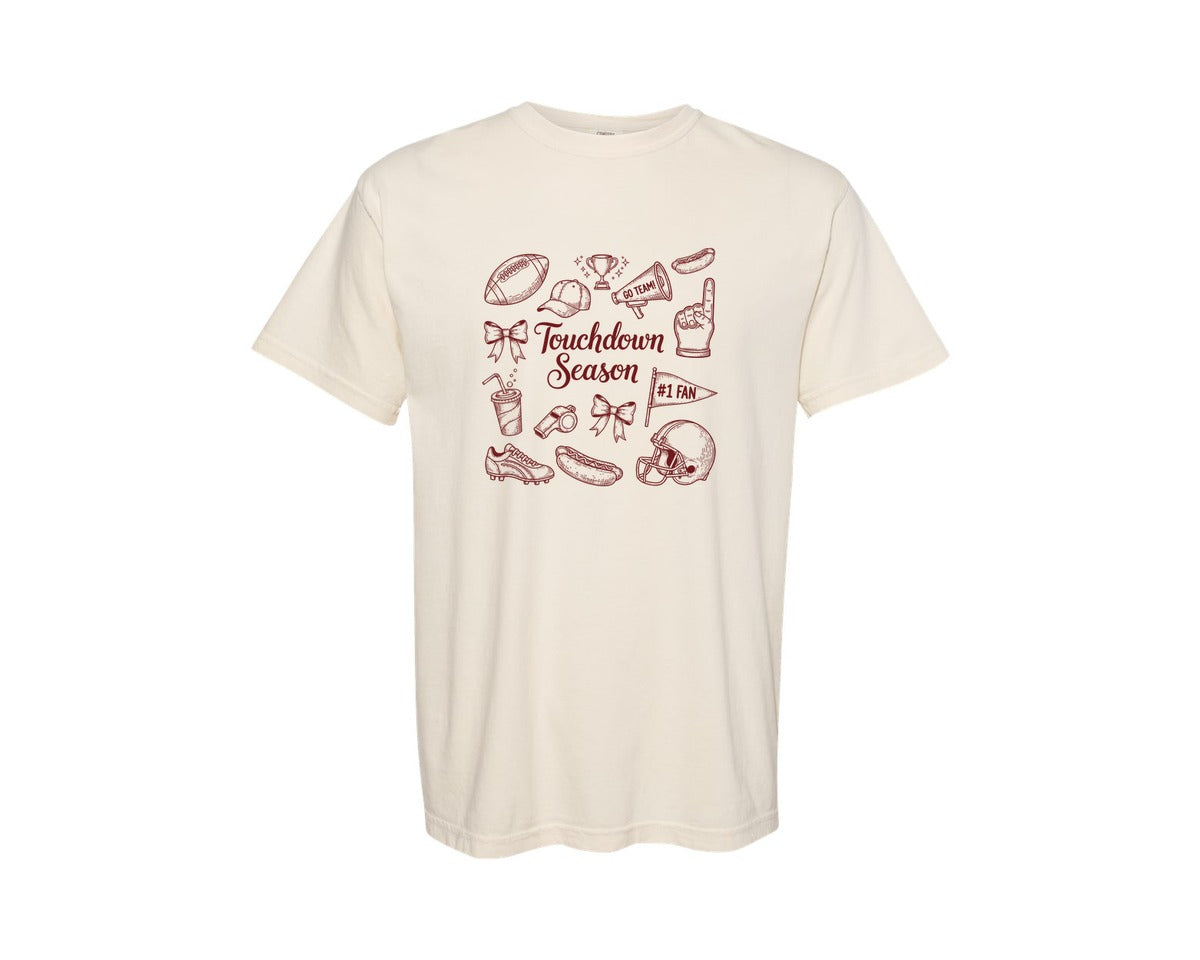 brand:Comfort Colors|color:Ivory|Touchdown Season Football Game Graphic T-Shirt
