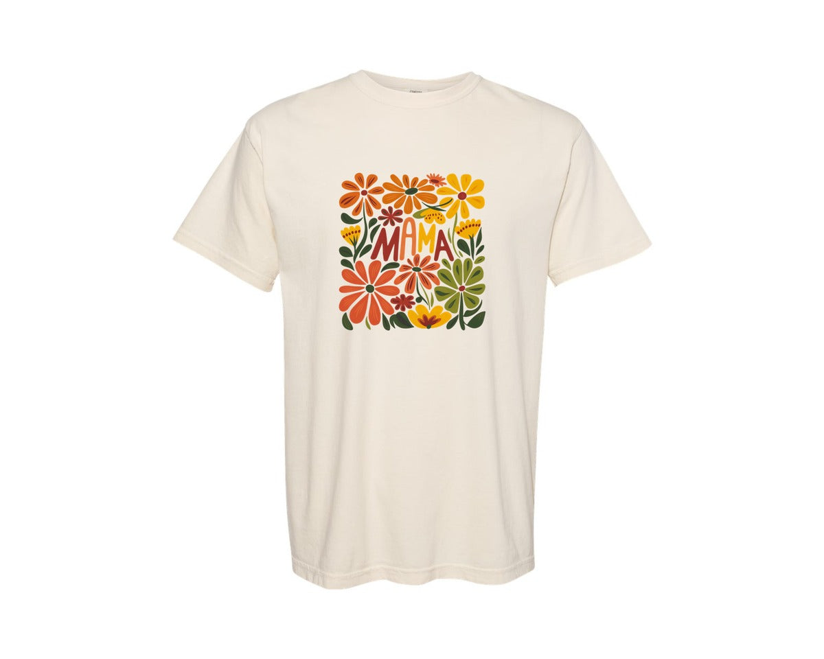 brand:Comfort Colors|color:Ivory|Retro Floral Mama Boho Mothers Day 3 Graphic T-Shirt
