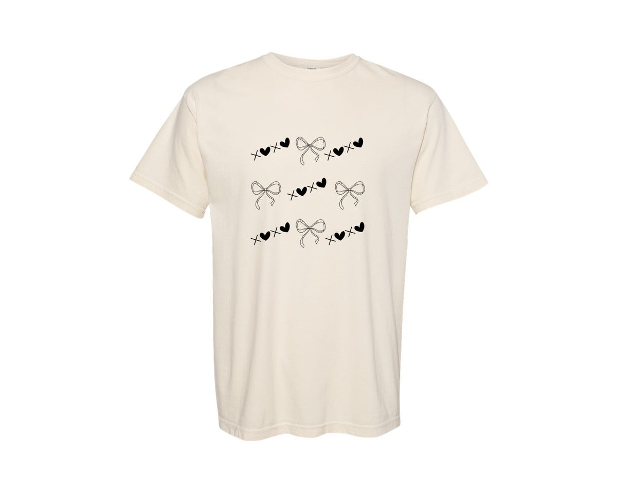brand:Comfort Colors|color:Ivory|Valentine Xoxo Coquette Bow 13 Graphic T-Shirt