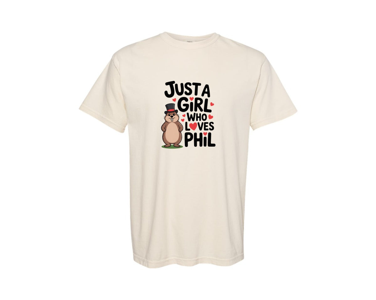 brand:Comfort Colors|color:Ivory|Just A Girl Who Loves Phil Graphic T-Shirt