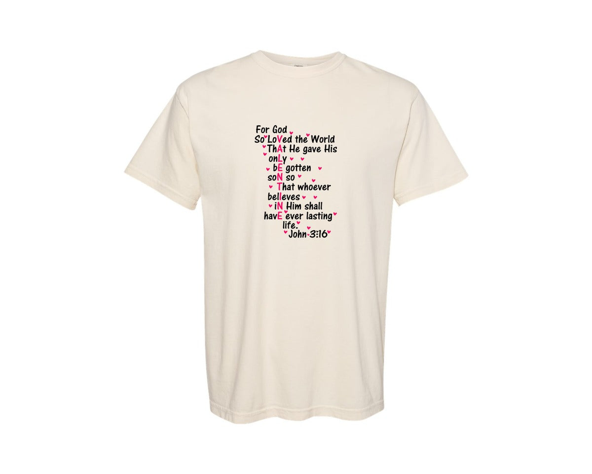 brand:Comfort Colors|color:Ivory|For God So Loved The World Christian Graphic T-Shirt