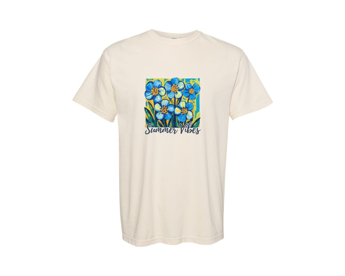 brand:Comfort Colors|color:Ivory|Summer Vibes Watercolor Flowers Graphic T-Shirt