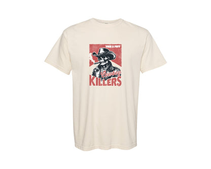 brand:Comfort Colors|color:Ivory|Retro Western Cowboy Killers Skeleton Graphic T-Shirt