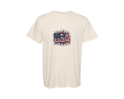 brand:Comfort Colors|color:Ivory|Usa Skull Fireworks 4Th Of July T Shirt 2 Graphic T-Shirt