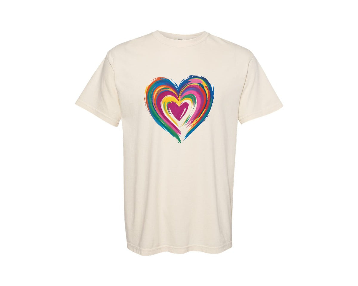 brand:Comfort Colors|color:Ivory|Brushstroke Valentines Day Heart Graphic T-Shirt