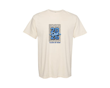brand:Comfort Colors|color:Ivory|Senior Dad 2026 Blue Glitter Graphic T-Shirt