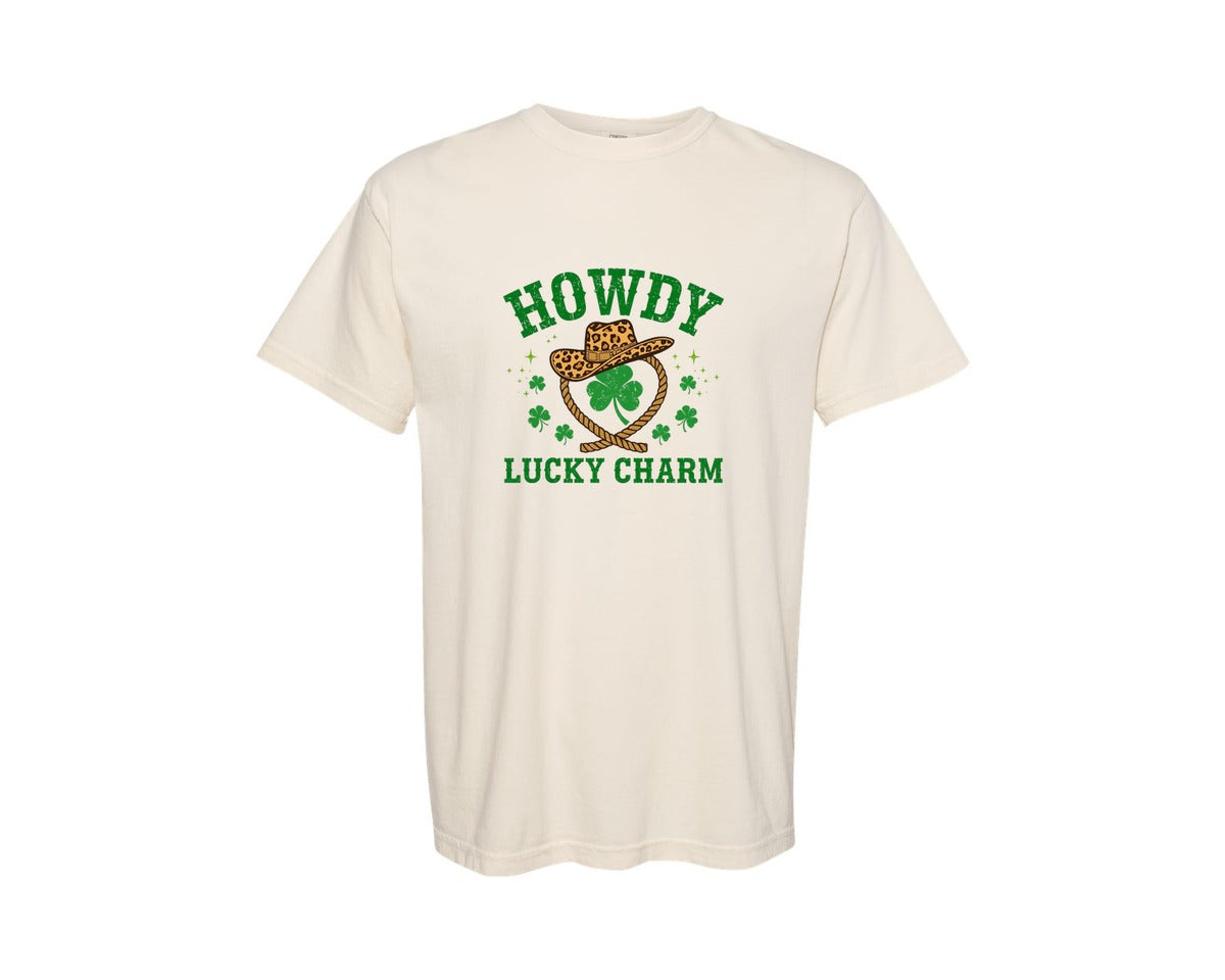 brand:Comfort Colors|color:Ivory|St Patricks Day Howdy Lucky Charm 2 Graphic T-Shirt