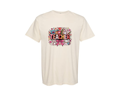 brand:Comfort Colors|color:Ivory|Preppy Teacher Valentine Teacher Graphic T-Shirt