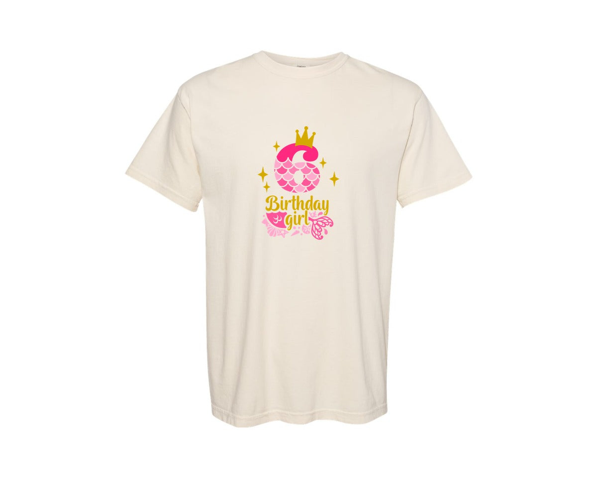 brand:Comfort Colors|color:Ivory|My 6Th Birthday Birthday Mermaid Graphic T-Shirt