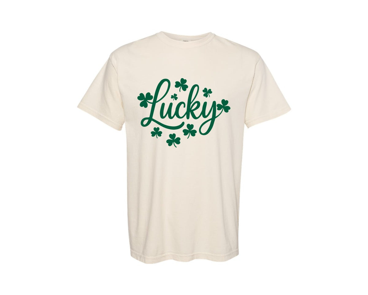 brand:Comfort Colors|color:Ivory|Lucky Quote St Patricks Day Lucky Graphic T-Shirt