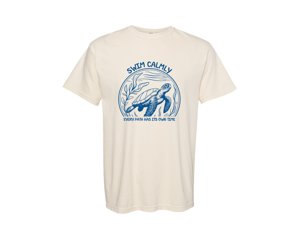 brand:Comfort Colors|color:Ivory|Swim Calmly T Shirt Design Graphic T-Shirt