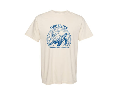 brand:Comfort Colors|color:Ivory|Swim Calmly T Shirt Design Graphic T-Shirt