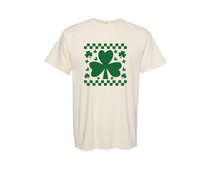 brand:Comfort Colors|color:Ivory|Shamrock Checker Retro St Patricks Graphic T-Shirt