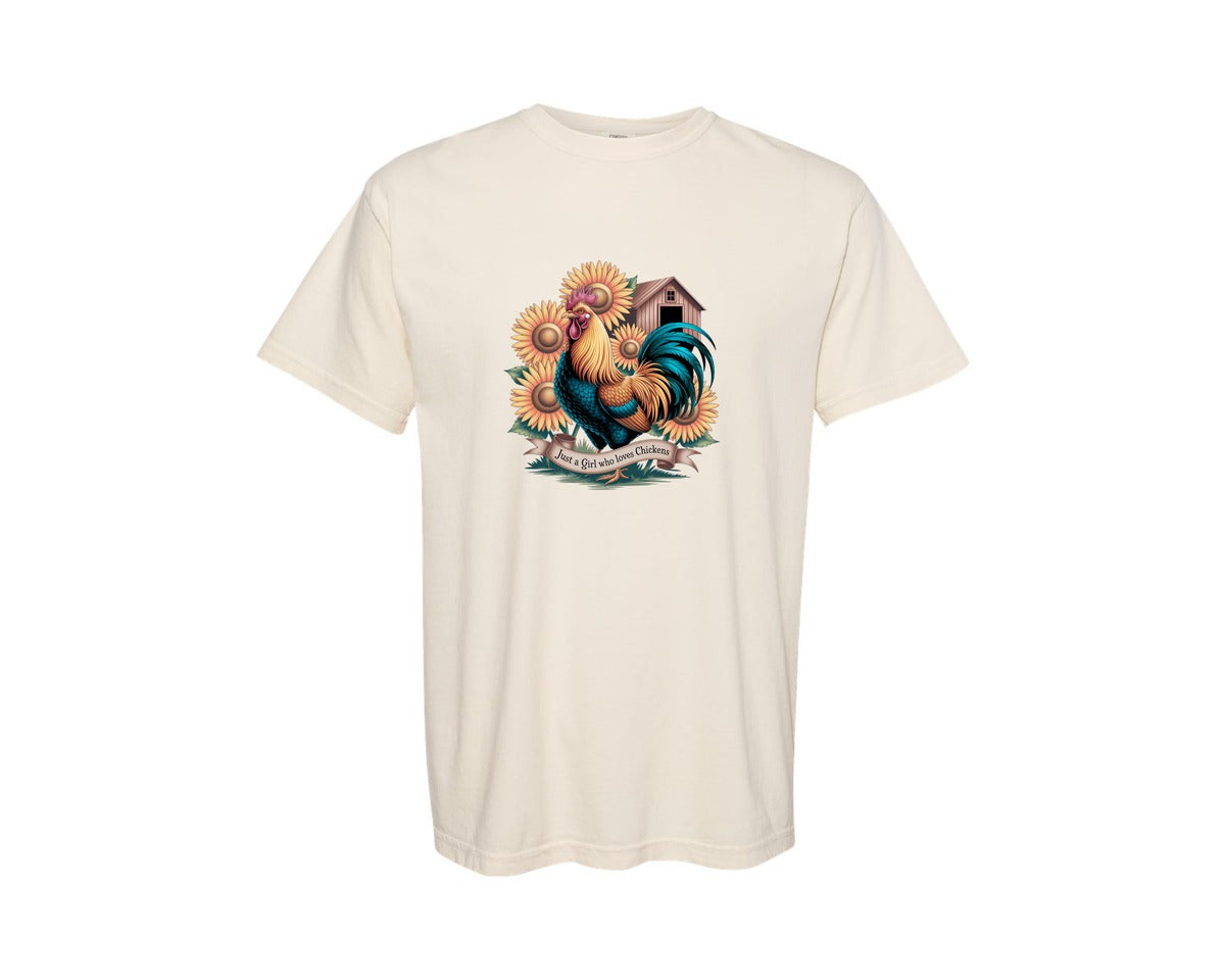 brand:Comfort Colors|color:Ivory|Just A Girl Who Loves Chickens 10 Graphic T-Shirt