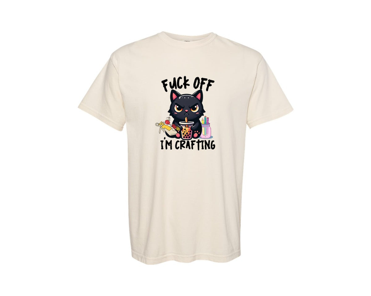 brand:Comfort Colors|color:Ivory|Black Cat Knitting Crochet Cat Lady Graphic T-Shirt