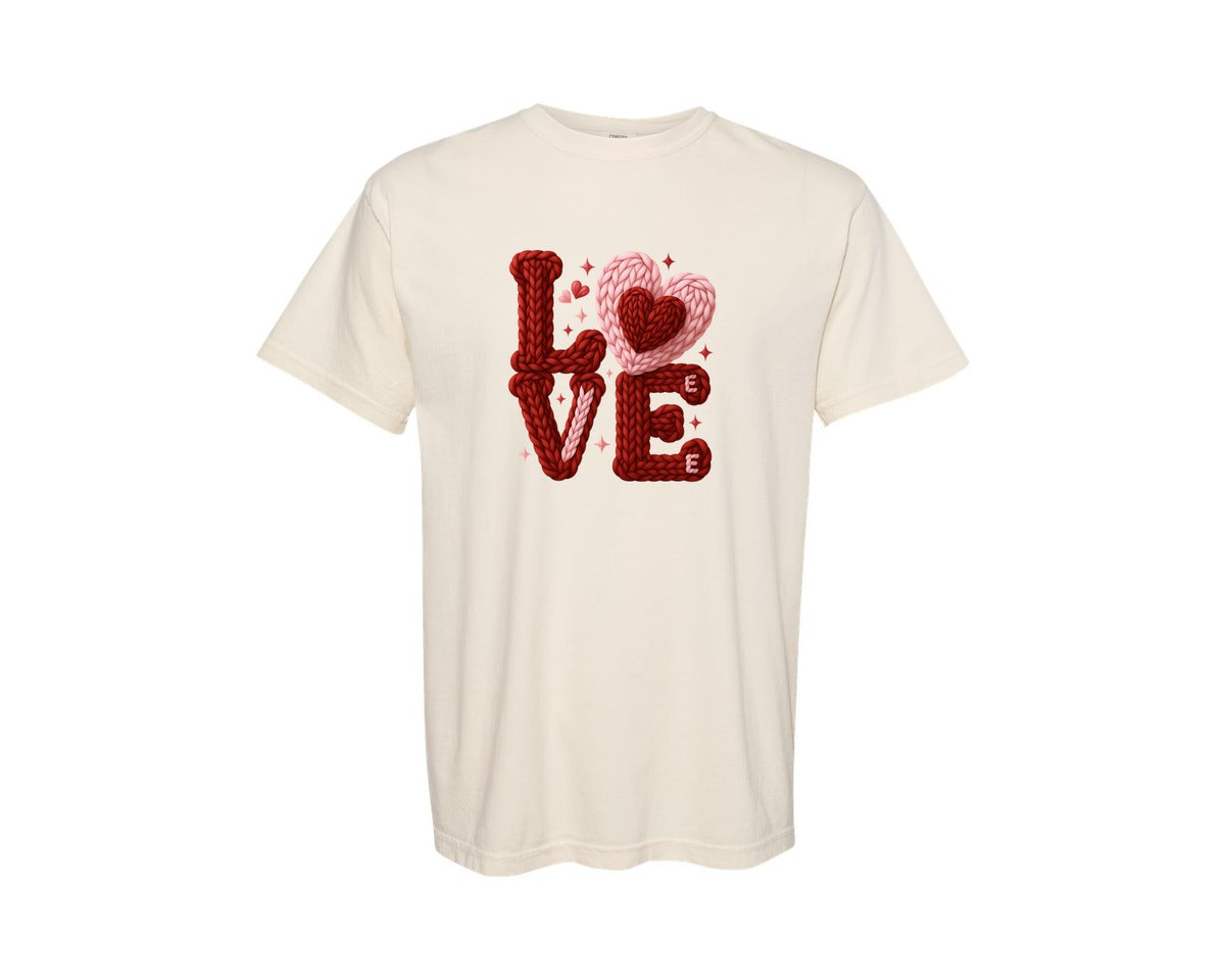 brand:Comfort Colors|color:Ivory|Love Knit Heart Valentine Graphic T-Shirt