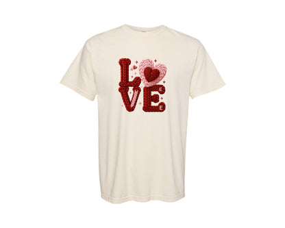 brand:Comfort Colors|color:Ivory|Love Knit Heart Valentine Graphic T-Shirt