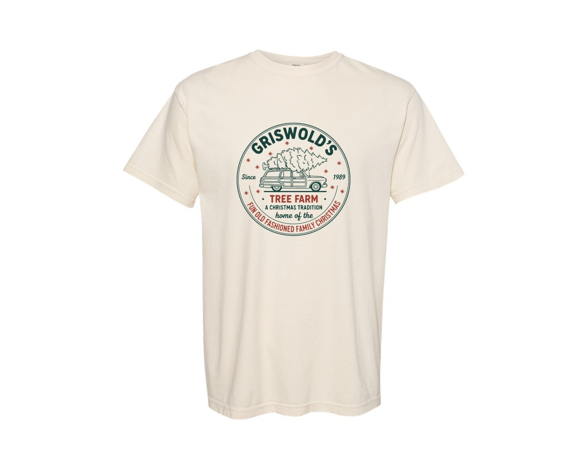 brand:Comfort Colors|color:Ivory|Griswolds Tree Farm Christmas Graphic T-Shirt
