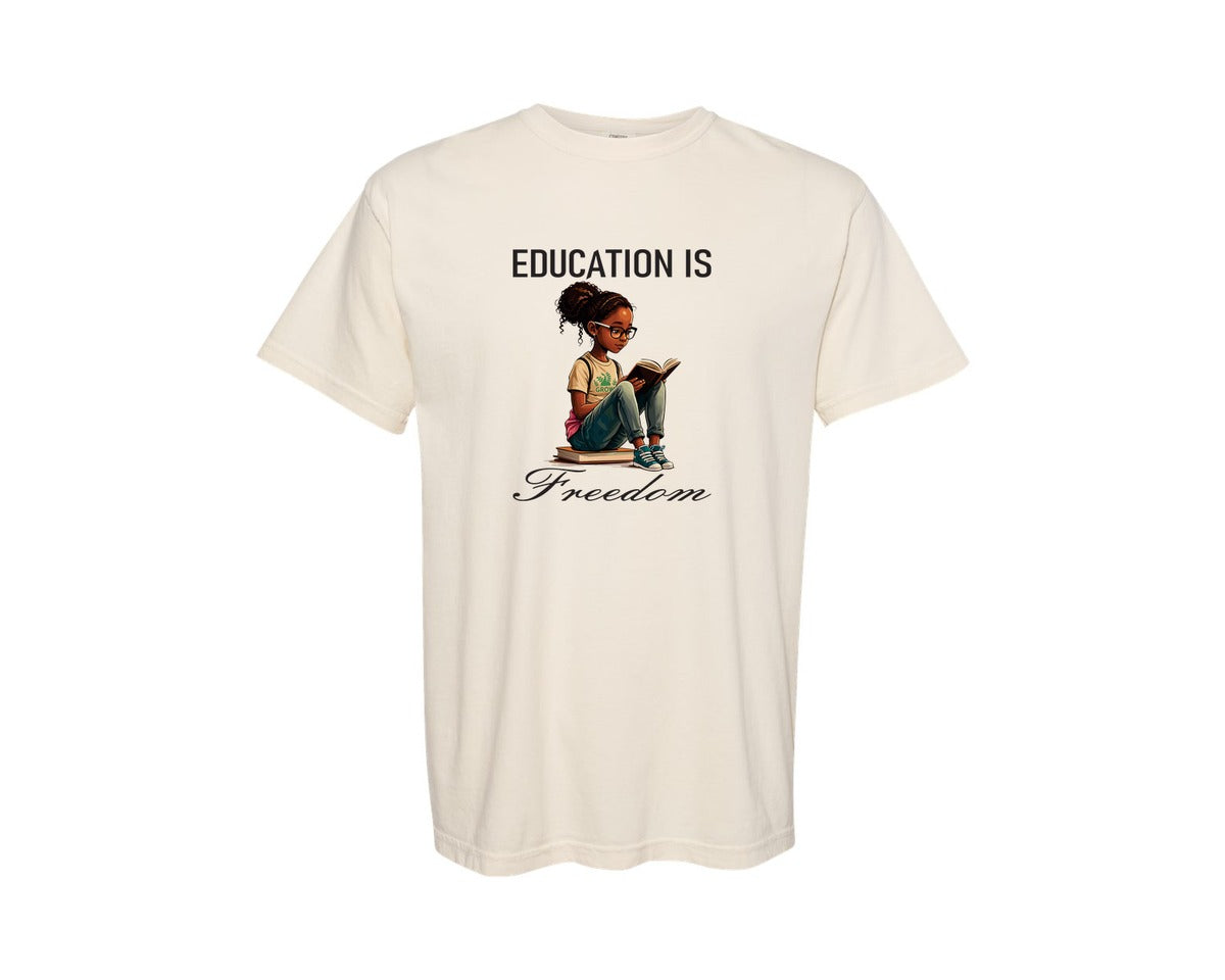 brand:Comfort Colors|color:Ivory|Education Is Freedom Reading Black Girl Graphic T-Shirt