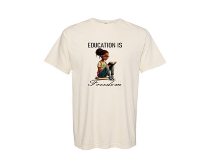 brand:Comfort Colors|color:Ivory|Education Is Freedom Reading Black Girl Graphic T-Shirt