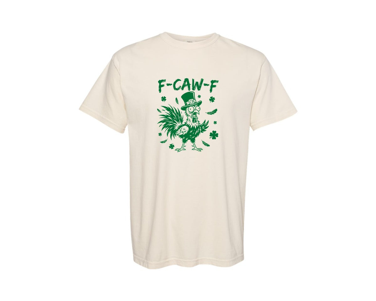 brand:Comfort Colors|color:Ivory|Irish F Caw F Green Rooster Funny Graphic T-Shirt