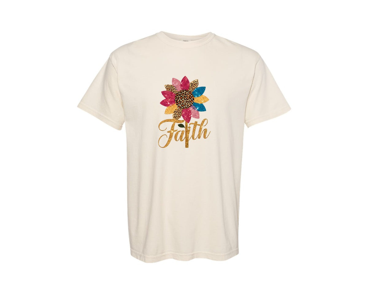 brand:Comfort Colors|color:Ivory|Faith Sunflower Christian Floral Design Graphic T-Shirt