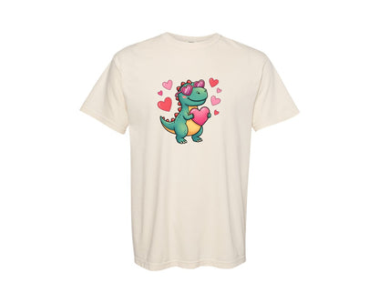 brand:Comfort Colors|color:Ivory|Cute Valentine Dinosaur Holding Heart 2 Graphic T-Shirt