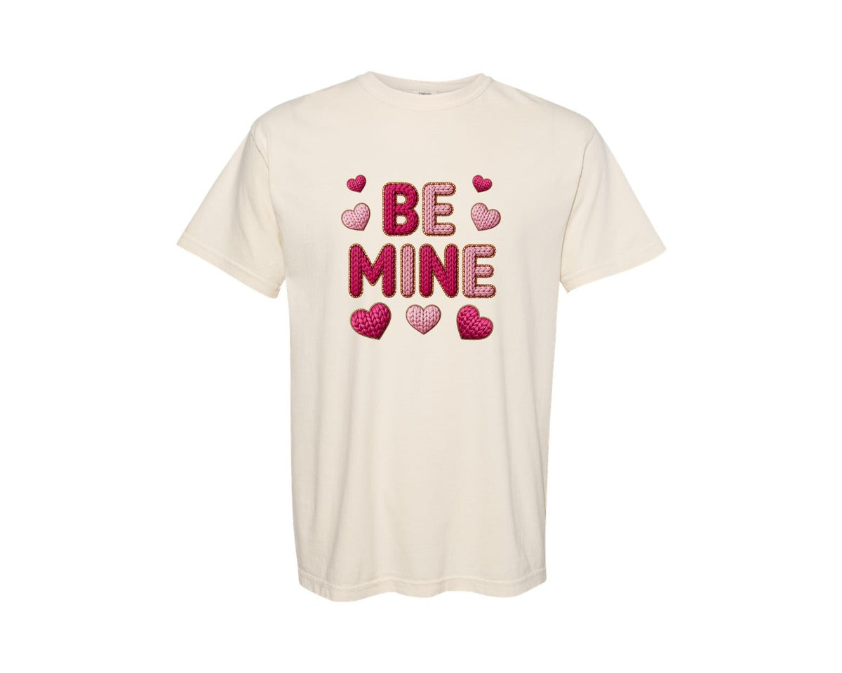 brand:Comfort Colors|color:Ivory|Faux Yarn Be Mine Valentines 2 Graphic T-Shirt