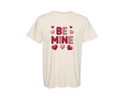 brand:Comfort Colors|color:Ivory|Faux Yarn Be Mine Valentines 2 Graphic T-Shirt