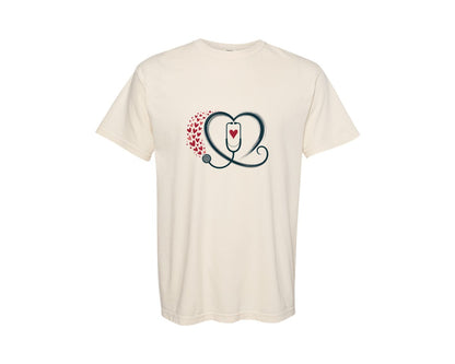 brand:Comfort Colors|color:Ivory|Valentines Day Stethoscope Heart Nu 2 Graphic T-Shirt
